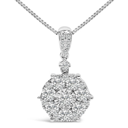 14K White Gold 1 1/5 Cttw Diamond Composite Cluster Pendant Necklace (F-G Color, VS2-SI1 Clarity) - 18" Inches Bids.com