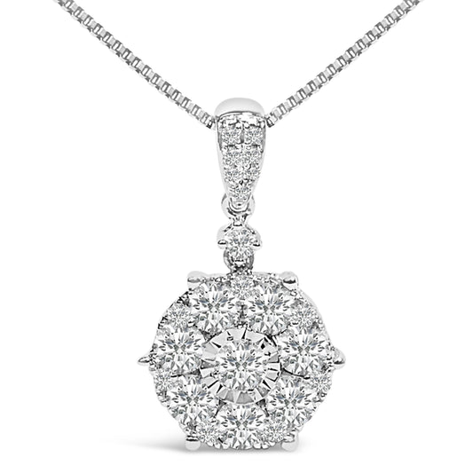 14K White Gold 1 1/5 Cttw Diamond Composite Cluster Pendant Necklace (F-G Color, VS2-SI1 Clarity) - 18" Inches Bids.com