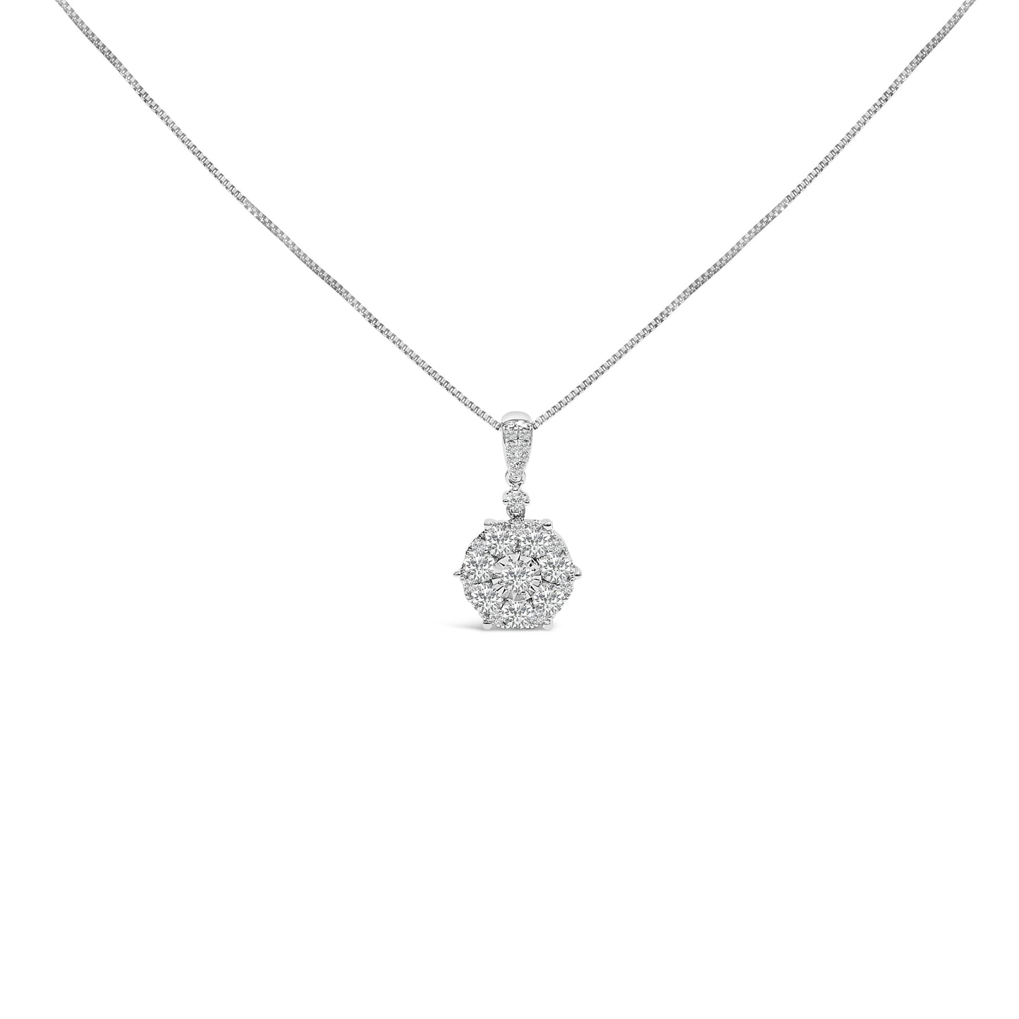 14K White Gold 1 1/5 Cttw Diamond Composite Cluster Pendant Necklace (F-G Color, VS2-SI1 Clarity) - 18" Inches Bids.com