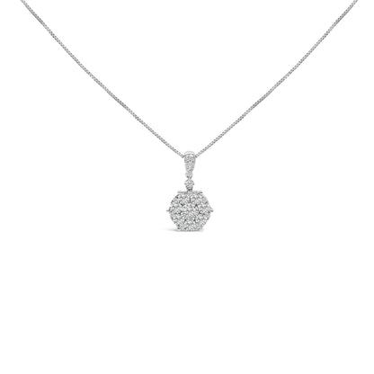 14K White Gold 1 1/5 Cttw Diamond Composite Cluster Pendant Necklace (F-G Color, VS2-SI1 Clarity) - 18" Inches Bids.com