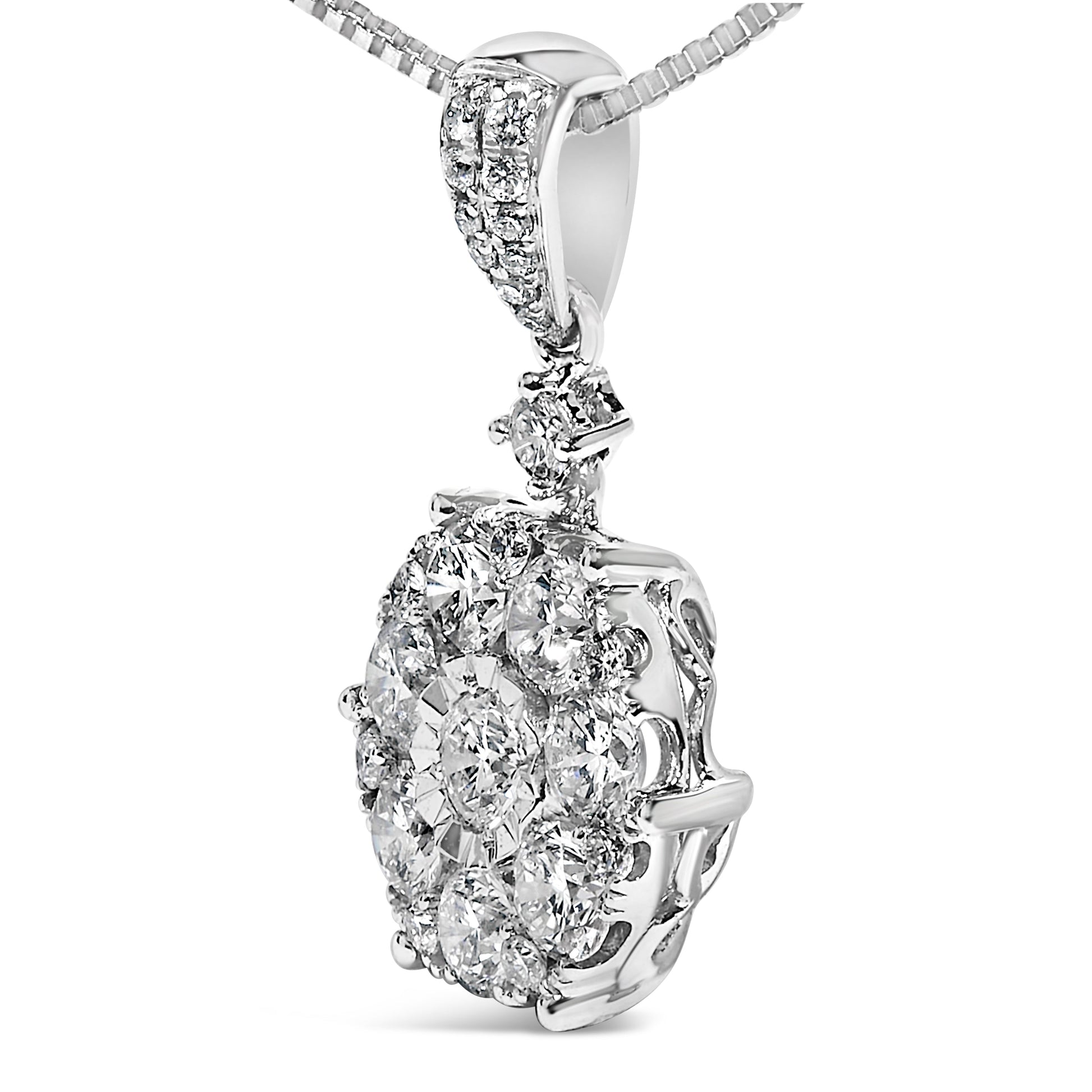 14K White Gold 1 1/5 Cttw Diamond Composite Cluster Pendant Necklace (F-G Color, VS2-SI1 Clarity) - 18" Inches Bids.com