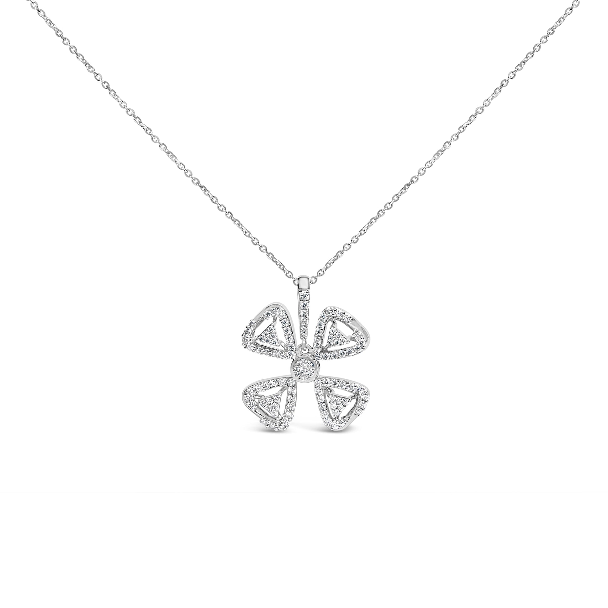 14K White Gold 5/8 Cttw Diamond 4 Leaf Floral Pendant Necklace (H-I Color, I1-I2 Clarity) - 18" Inches Bids.com