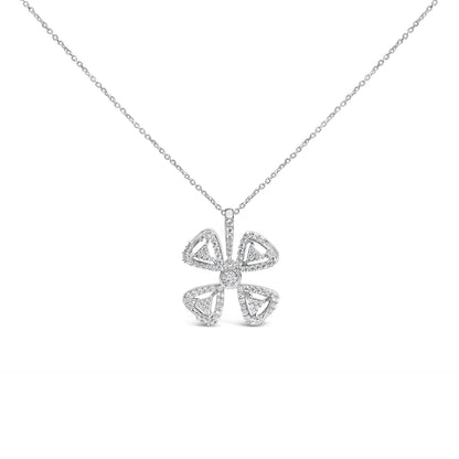 14K White Gold 5/8 Cttw Diamond 4 Leaf Floral Pendant Necklace (H-I Color, I1-I2 Clarity) - 18" Inches Bids.com