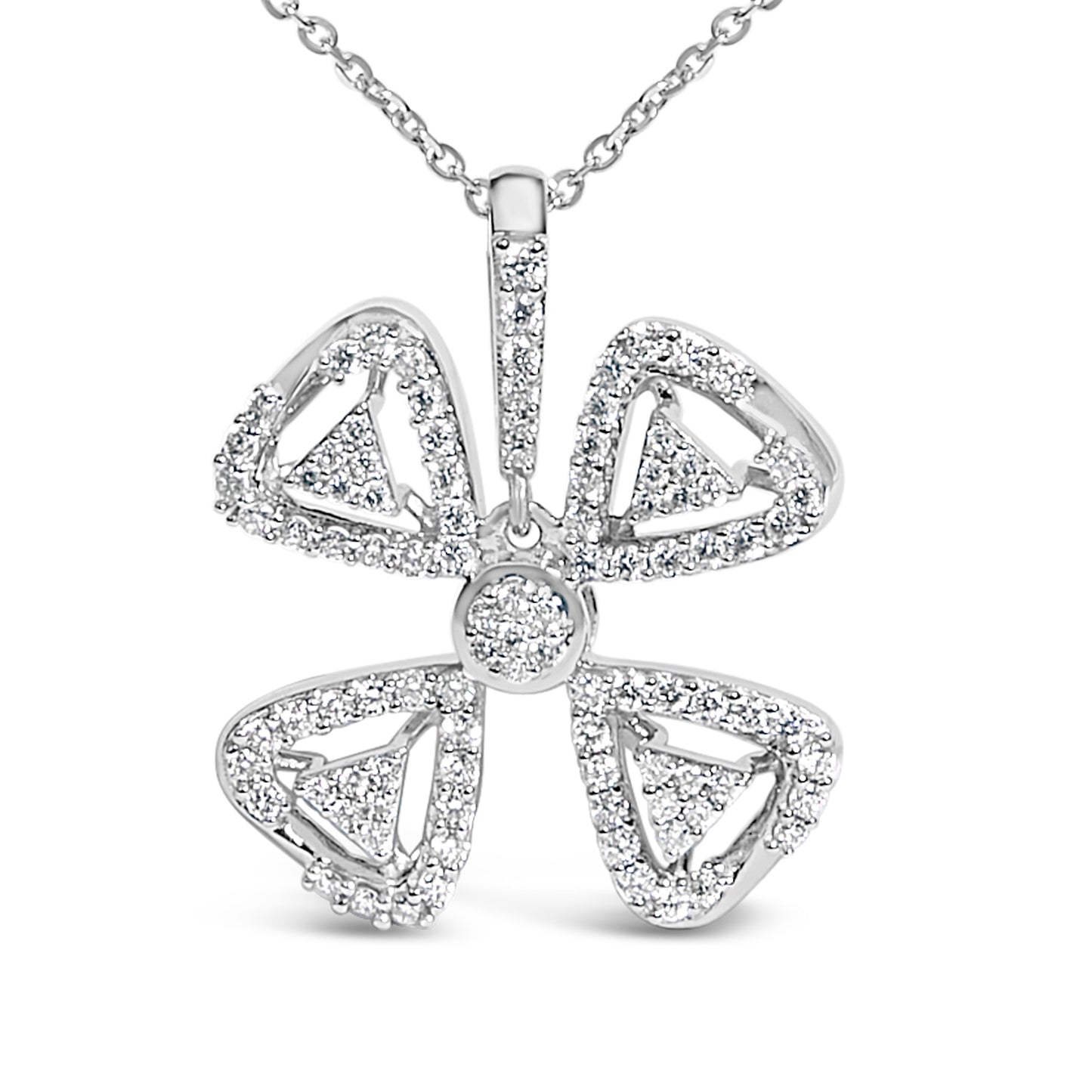 14K White Gold 5/8 Cttw Diamond 4 Leaf Floral Pendant Necklace (H-I Color, I1-I2 Clarity) - 18" Inches Bids.com