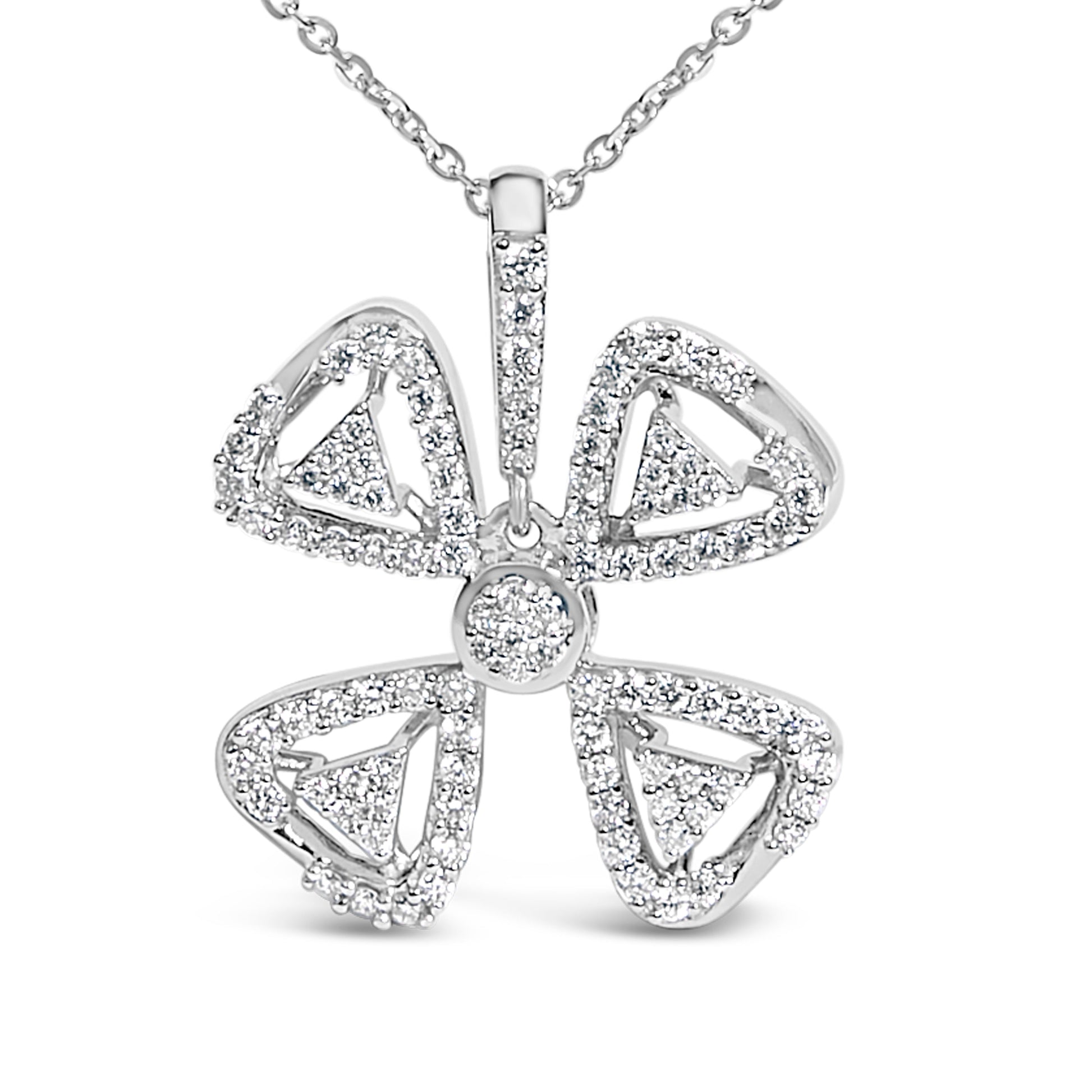 14K White Gold 5/8 Cttw Diamond 4 Leaf Floral Pendant Necklace (H-I Color, I1-I2 Clarity) - 18" Inches Bids.com