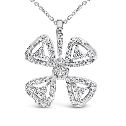 14K White Gold 5/8 Cttw Diamond 4 Leaf Floral Pendant Necklace (H-I Color, I1-I2 Clarity) - 18" Inches Bids.com