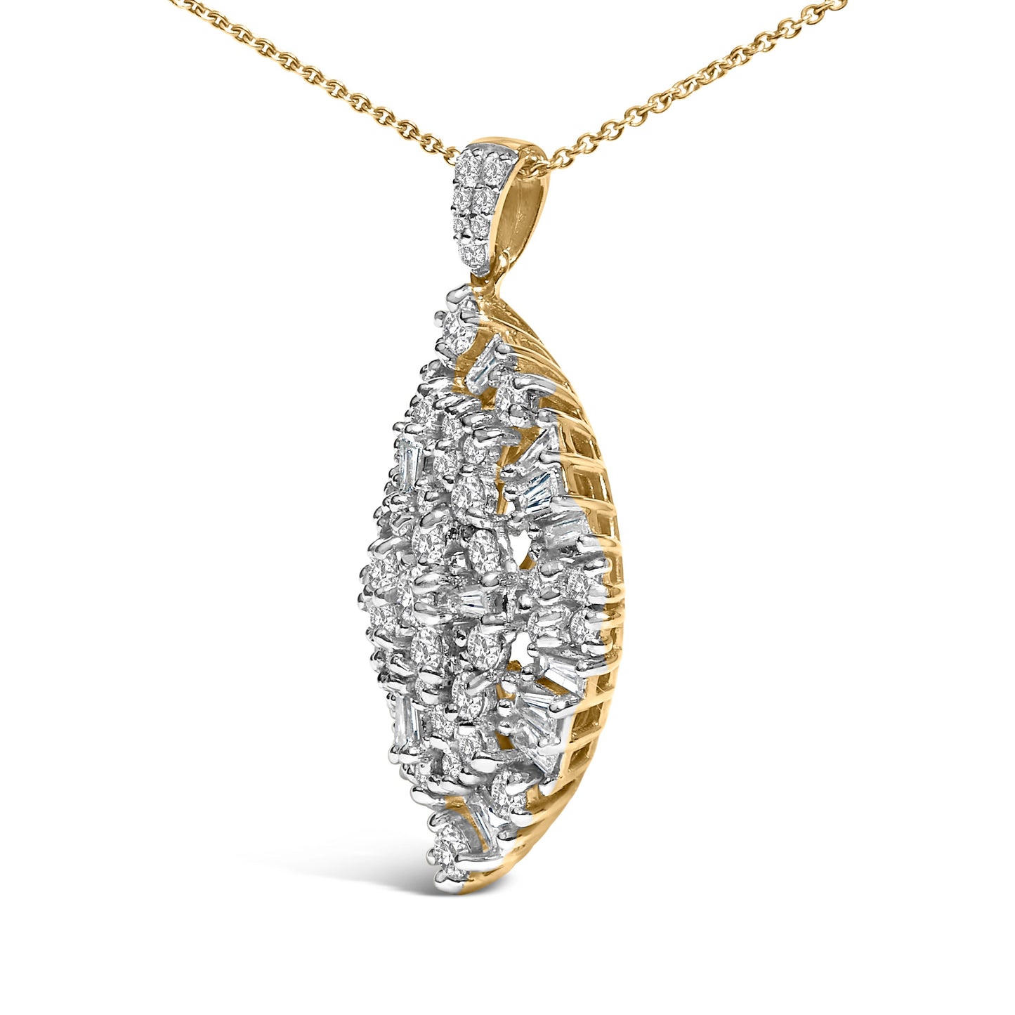 14K White and Yellow Gold 2.00 Cttw Diamond Cluster Pear Shaped Pendant Necklace (G-H Color, SI2-I1 Clarity) -20" Inches Bids.com