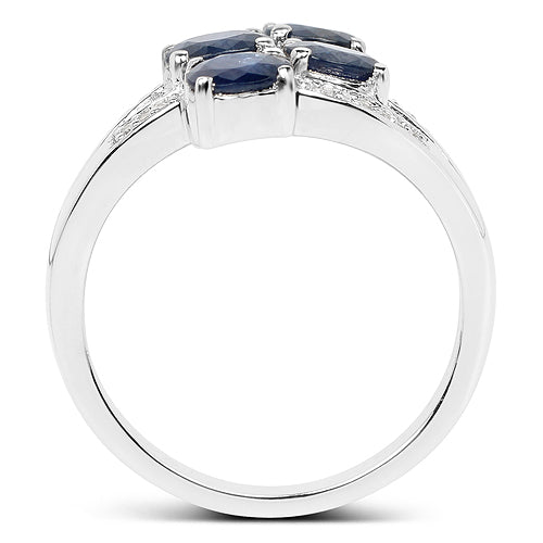 1.61 Carat Genuine Blue Sapphire and White Diamond .925 Sterling Silver Ring Bids.com