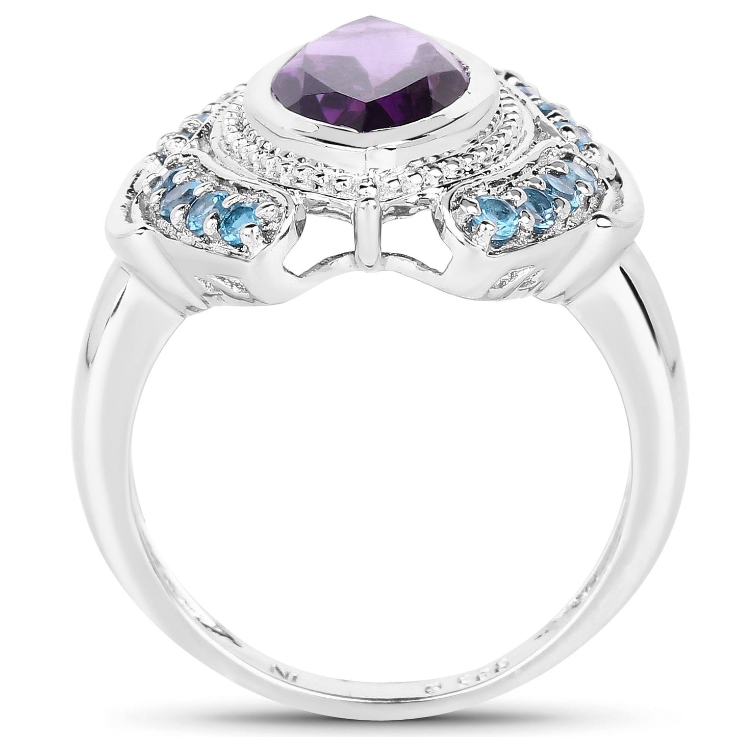3.06 Carat Genuine Amethyst and London Blue Topaz .925 Sterling Silver Ring Bids.com