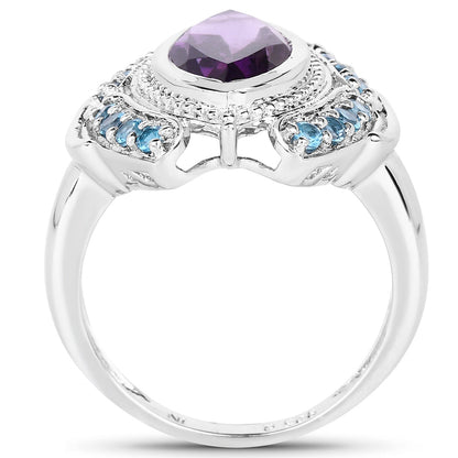 3.06 Carat Genuine Amethyst and London Blue Topaz .925 Sterling Silver Ring Bids.com