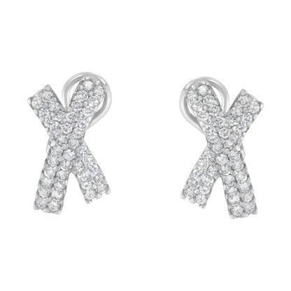 14K White Gold 2.0 Cttw Round-Brilliant Cut Diamond Domed X Shaped Omega Back Stud Earrings (H-I Color, I1-I2 Clarity) Bids.com