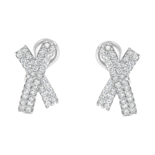 14K White Gold 2.0 Cttw Round-Brilliant Cut Diamond Domed X Shaped Omega Back Stud Earrings (H-I Color, I1-I2 Clarity) Bids.com