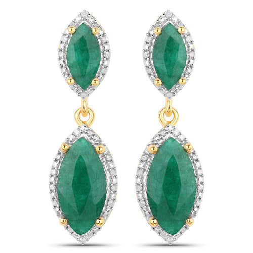 4.21 Carat Dyed Emerald and White Diamond .925 Sterling Silver Earrings Bids.com