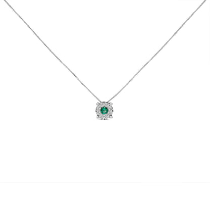 14K White Gold 3.8 MM Green Emerald and 1/3 Cttw Diamond Composite Halo 18" Pendant Necklace (F-G Color, VS2-SI1 Clarity) Bids.com