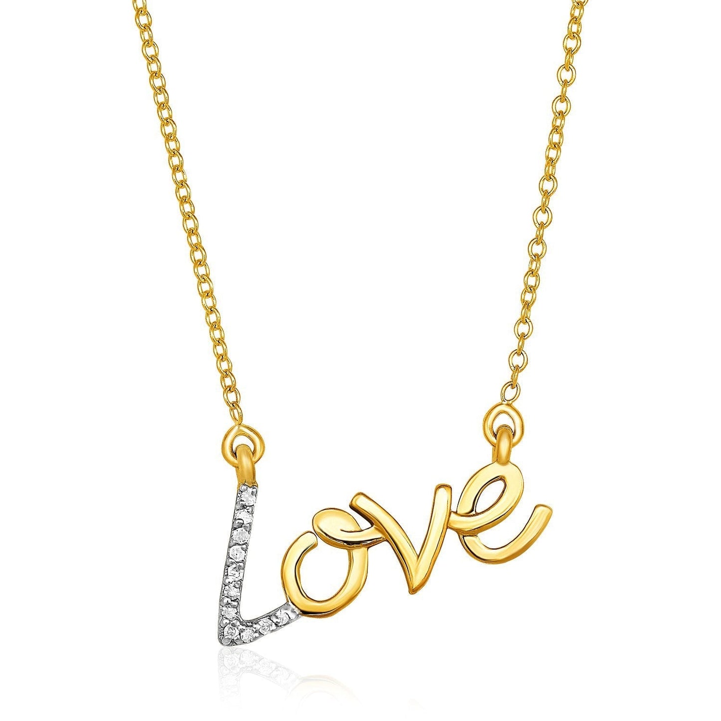 14k Yellow Gold 18 inch Necklace with Gold and Diamond Love Symbol Bids.com