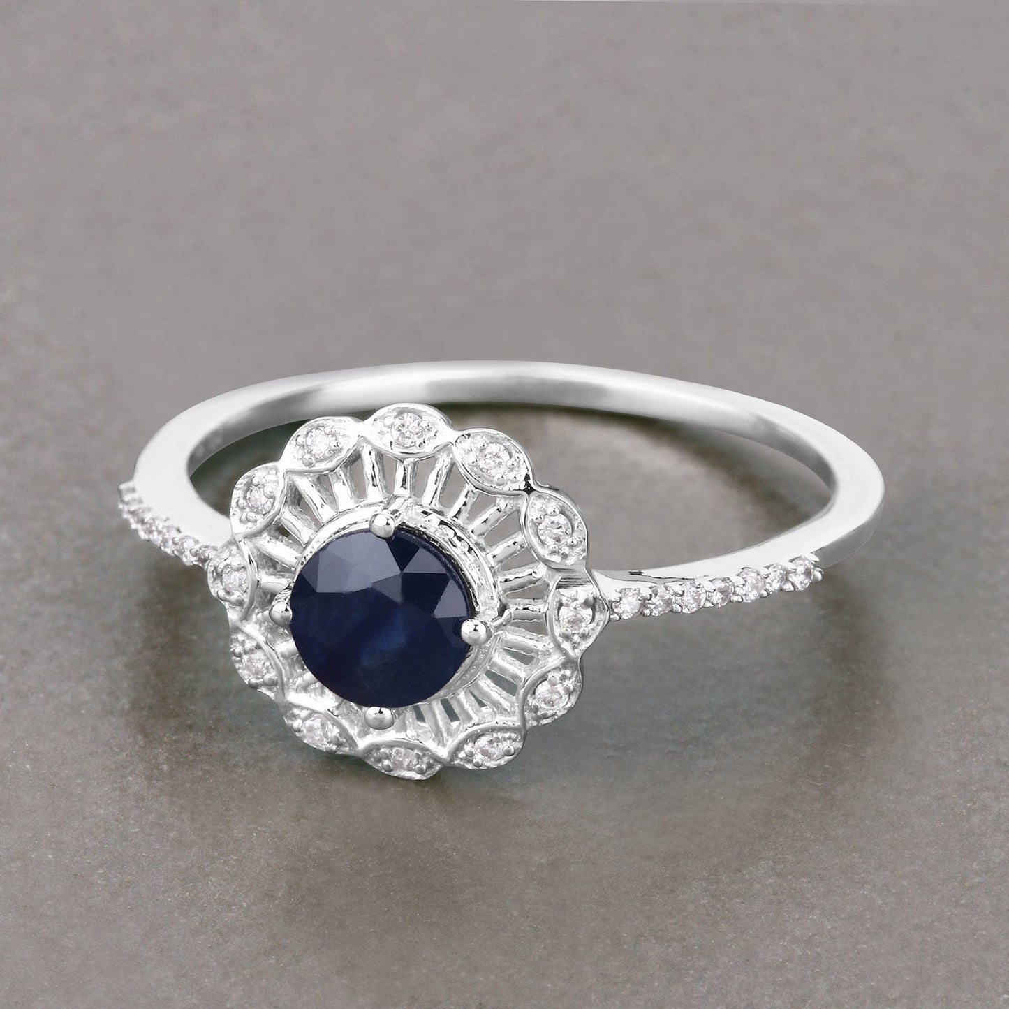0.72 Carat Genuine Blue Sapphire and White Diamond 14K White Gold Ring Bids.com