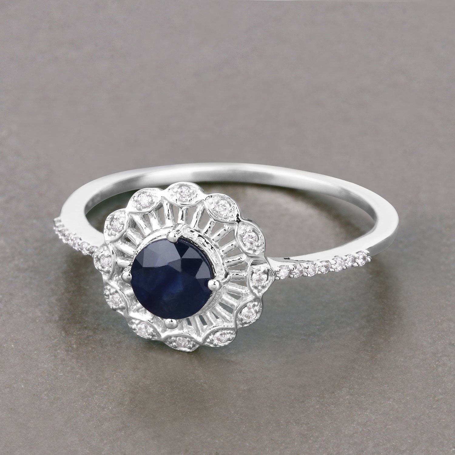 0.72 Carat Genuine Blue Sapphire and White Diamond 14K White Gold Ring Bids.com