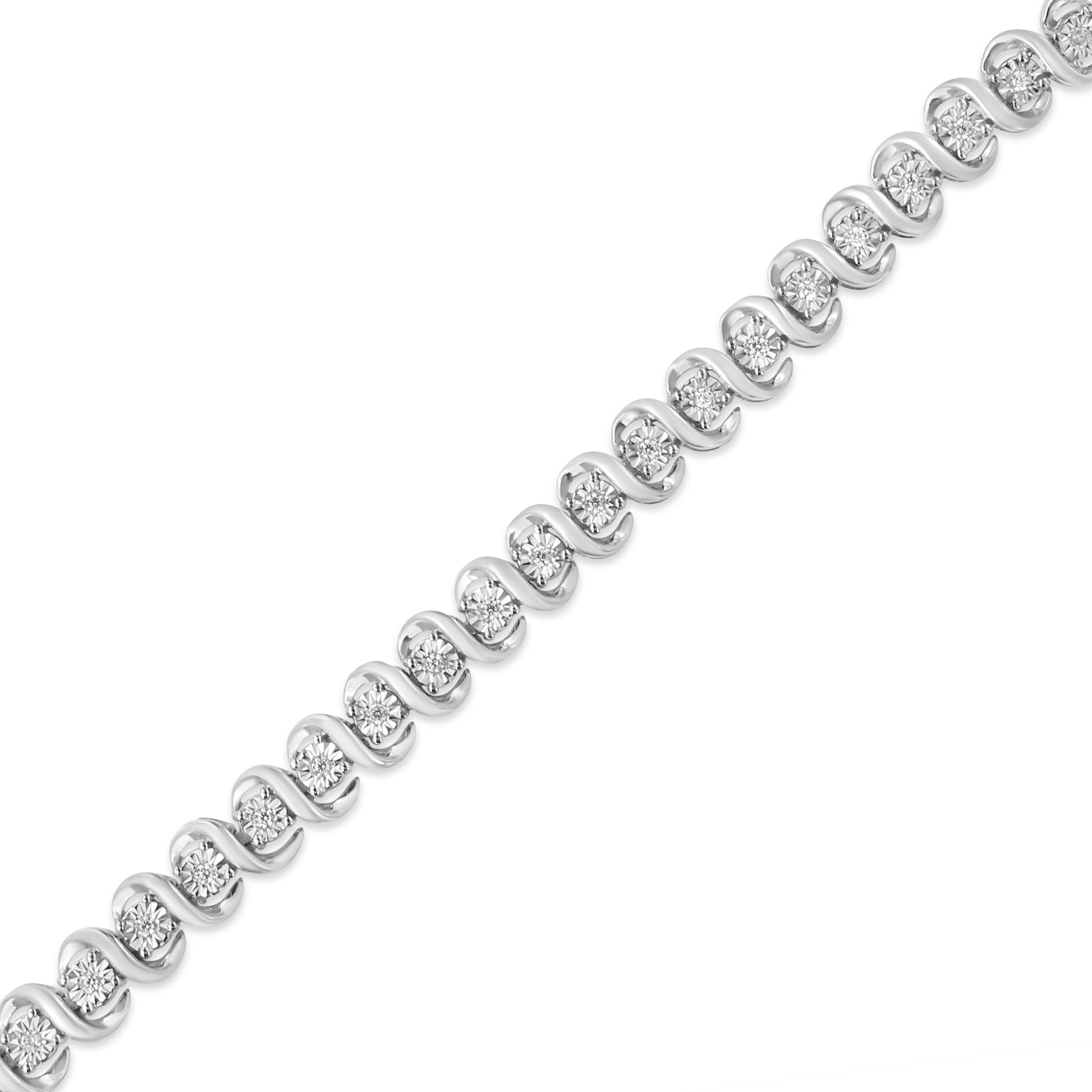 .925 Sterling Silver 1/3 Cttw Miracle-Set Diamond "S" Link Tennis Bracelet (I-J Color, I3 Clarity) - Size 7.25" Bids.com