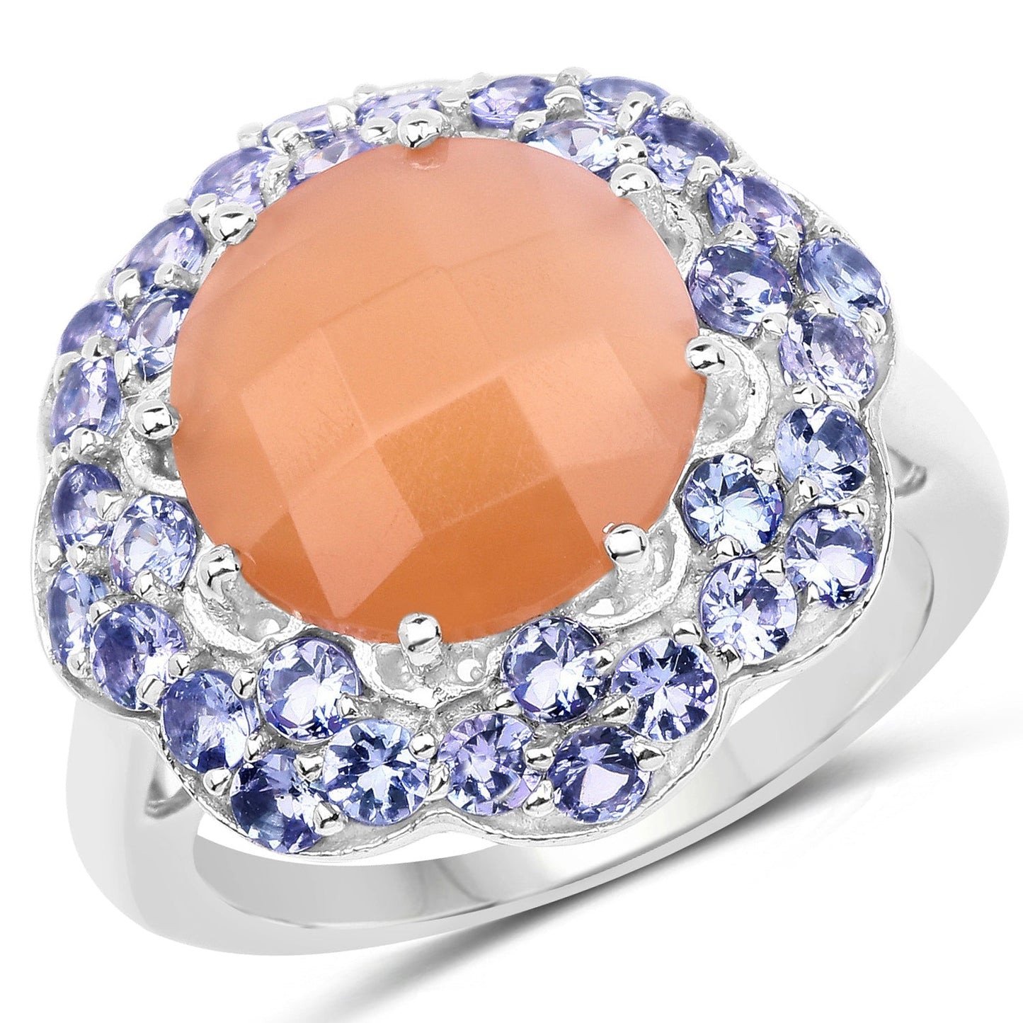 7.20 Carat Genuine Peach Moonstone and Tanzanite .925 Sterling Silver Ring Bids.com