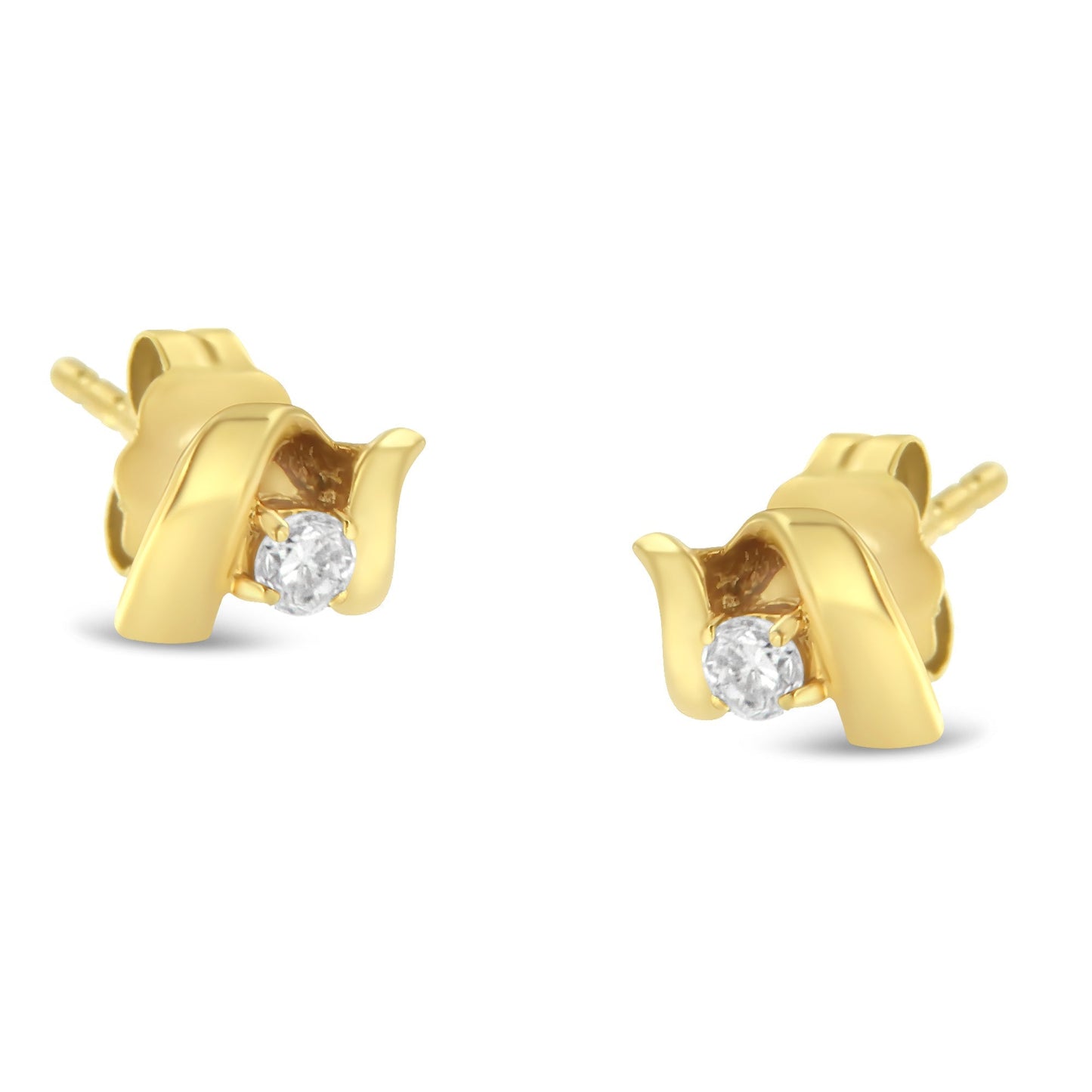 10K White Gold 1/10 Cttw Round Brilliant-Cut Diamond Espira Swirls Solitaire Push Back Stud Earrings (I-J Color, I1-I2 Clarity) Bids.com