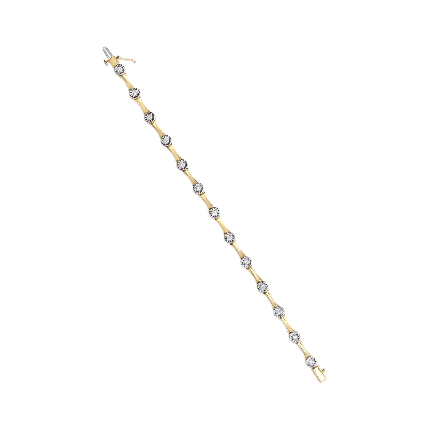 10K Yellow Gold Plated .925 Sterling Silver 1.0 Cttw Miracle Set Diamond Bezel Style Station Link Bracelet (H-I Color, I3 Clarity) - Size 7" Bids.com