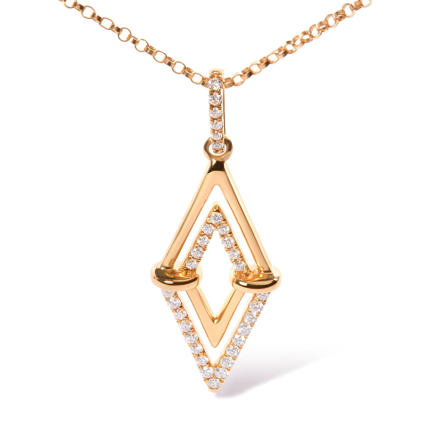 14K Yellow Gold 1/4 Cttw Diamond Double Triangle Geometric 18" Pendant Necklace (G-H Color, SI1-SI2 Clarity) Bids.com