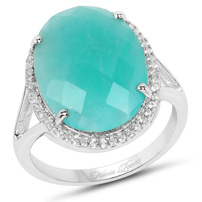 8.14 Carat Genuine Amazonite And White Topaz .925 Sterling Silver Ring Bids.com
