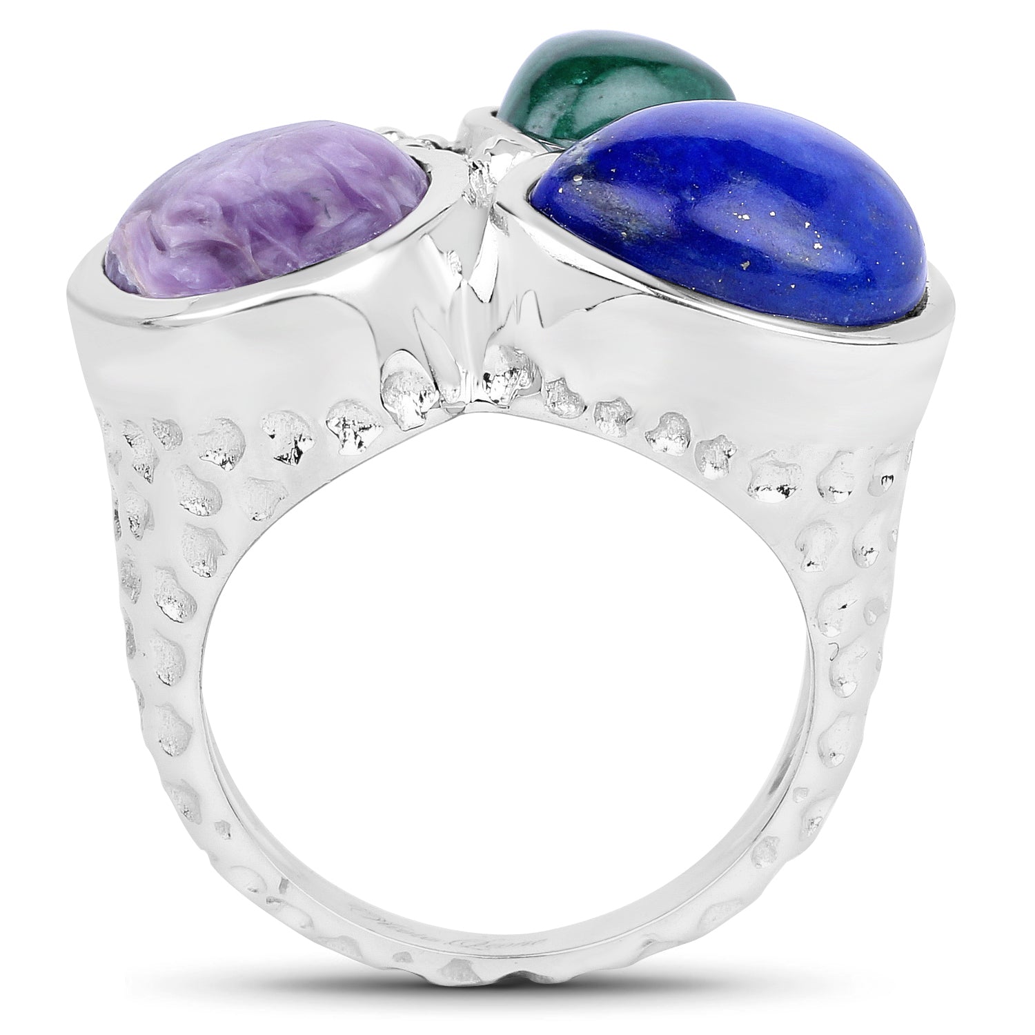 11.23 Carat Genuine Malachite, Charolite And Lapis .925 Sterling Silver Ring Bids.com