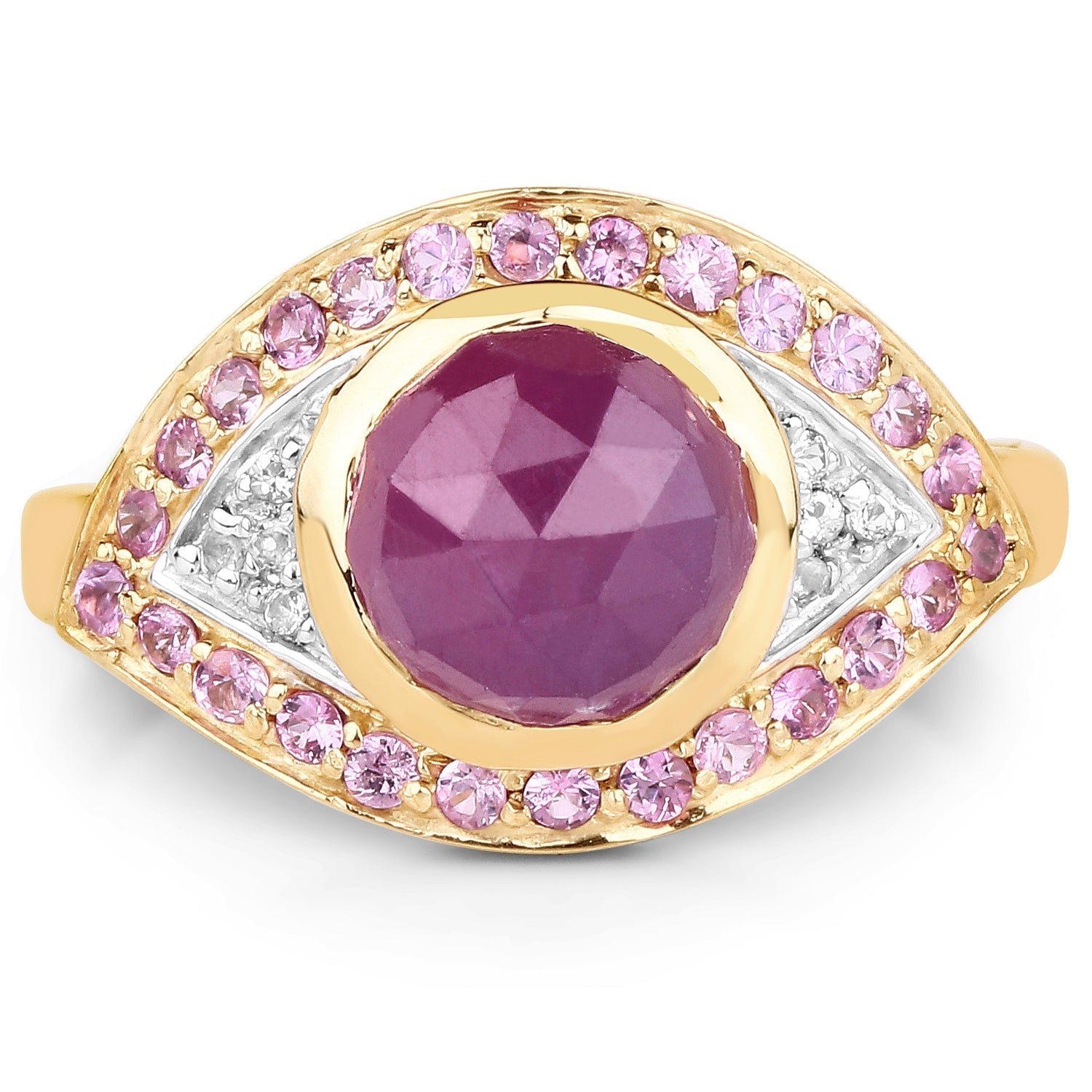 14K Yellow Gold Plated 3.02 Carat Genuine Pink Sapphire and White Topaz .925 Sterling Silver Ring Bids.com