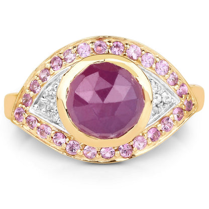 14K Yellow Gold Plated 3.02 Carat Genuine Pink Sapphire and White Topaz .925 Sterling Silver Ring Bids.com