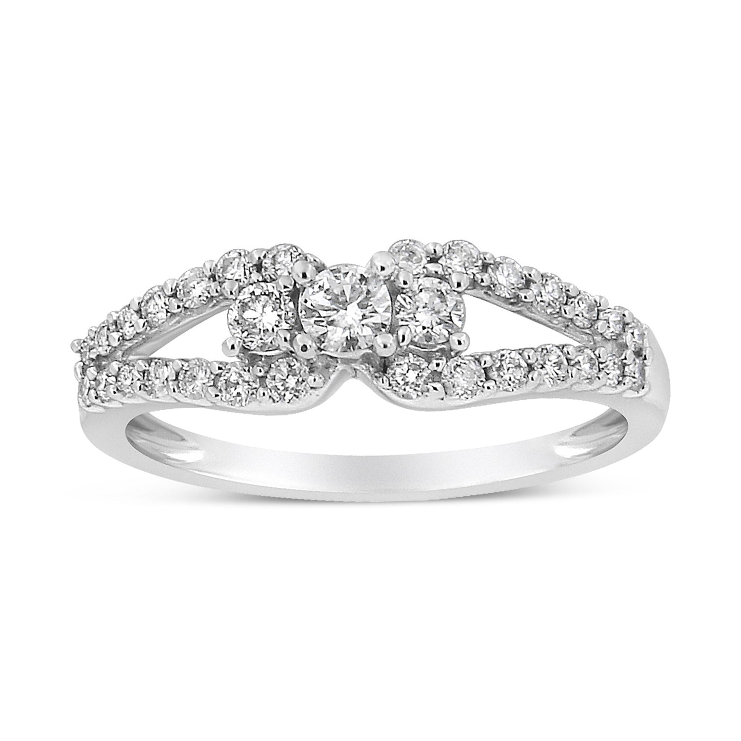 10K White Gold 1/2 Cttw Round Cut Diamond Three Stone Split Shank Band Ring (H-I Color, SI1-SI2 Clarity) - Size 6 Bids.com