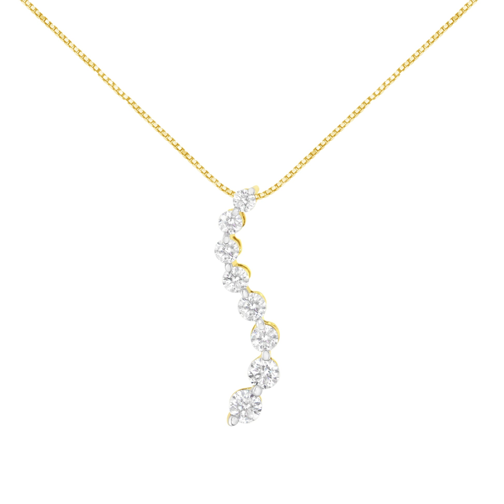 14k Yellow Gold 3.0 cttw Baguette and Brilliant Round-Cut Diamond Journey 18" Pendant Necklace (I-J Color, I2-I3 Clarity) Bids.com