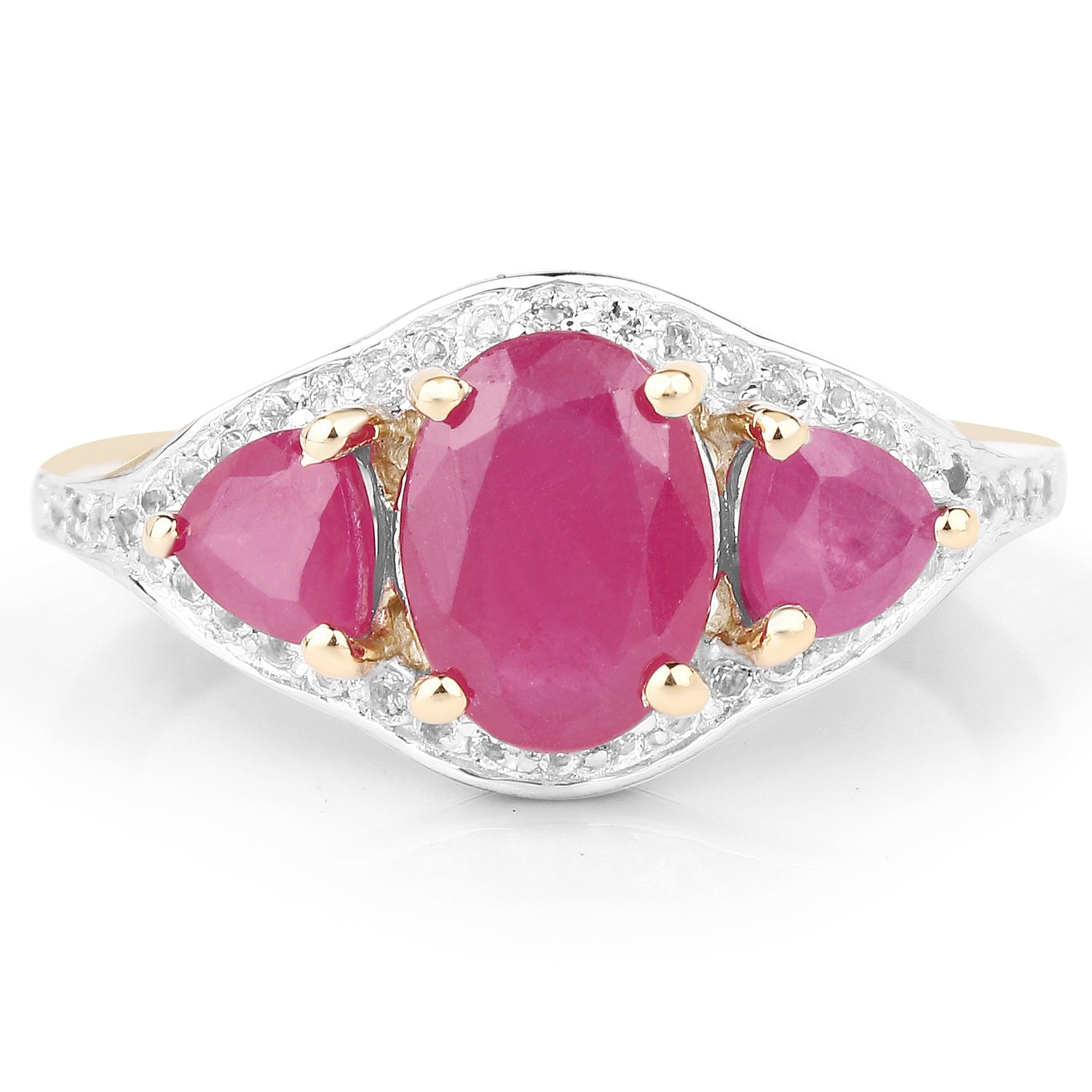 14K Yellow Gold Plated 2.49 Carat Genuine Glass Filled Ruby and White Topaz .925 Sterling Silver Ring Bids.com