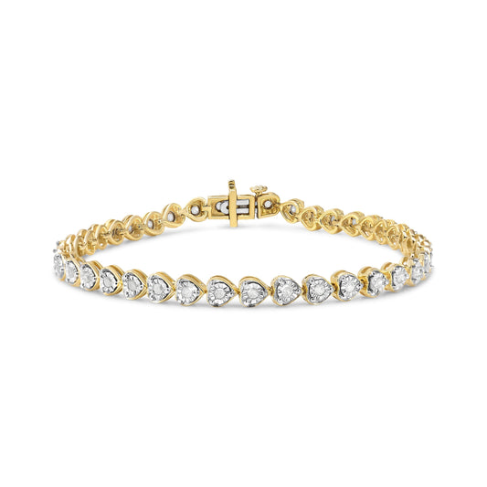 .925 Sterling Silver 1.0 Cttw Miracle Set Diamond Heart-Link 7" Tennis Bracelet (I-J Color, I2-I3 Clarity) Bids.com
