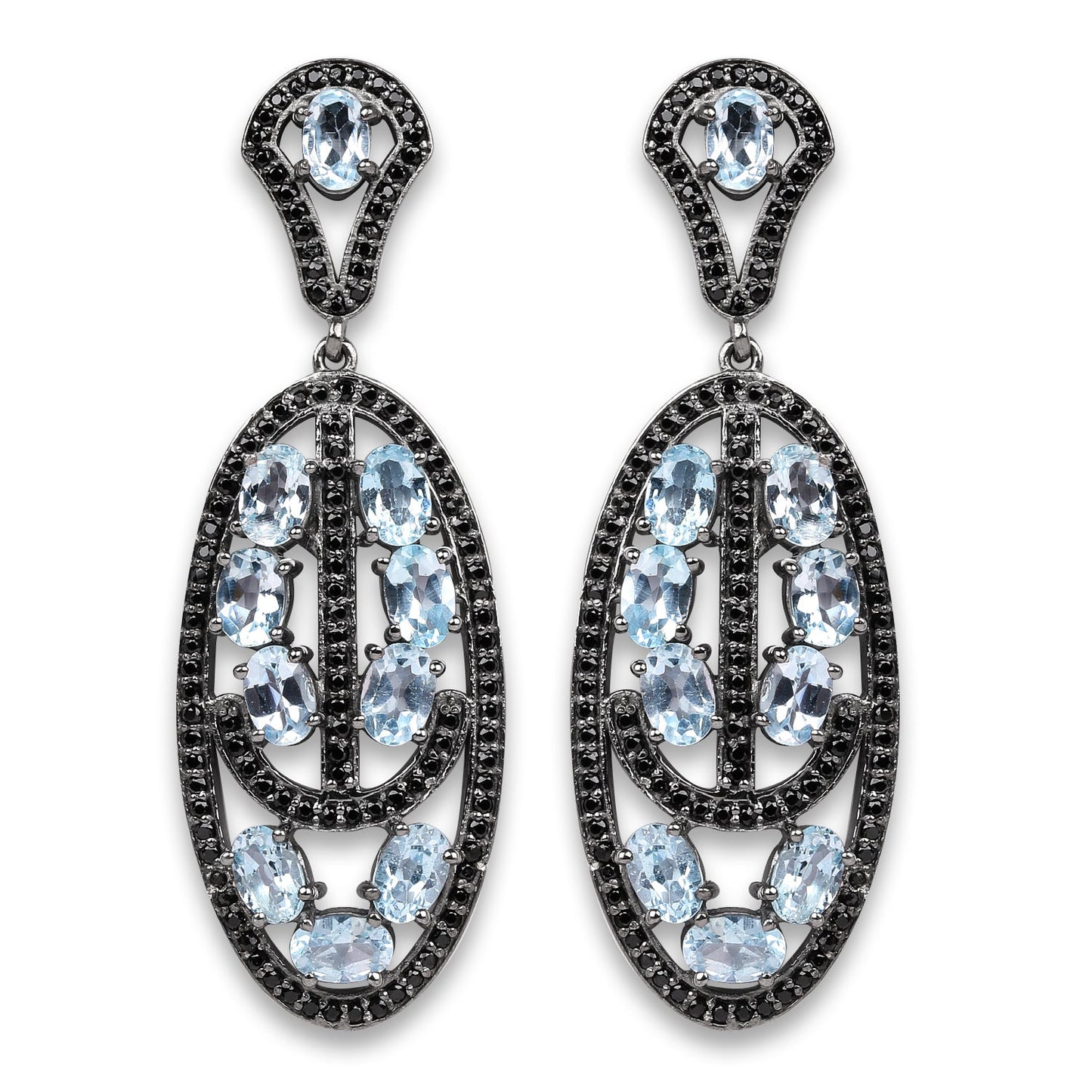 13.80 Carat Genuine Blue Topaz and Black Spinel .925 Sterling Silver Earrings Bids.com