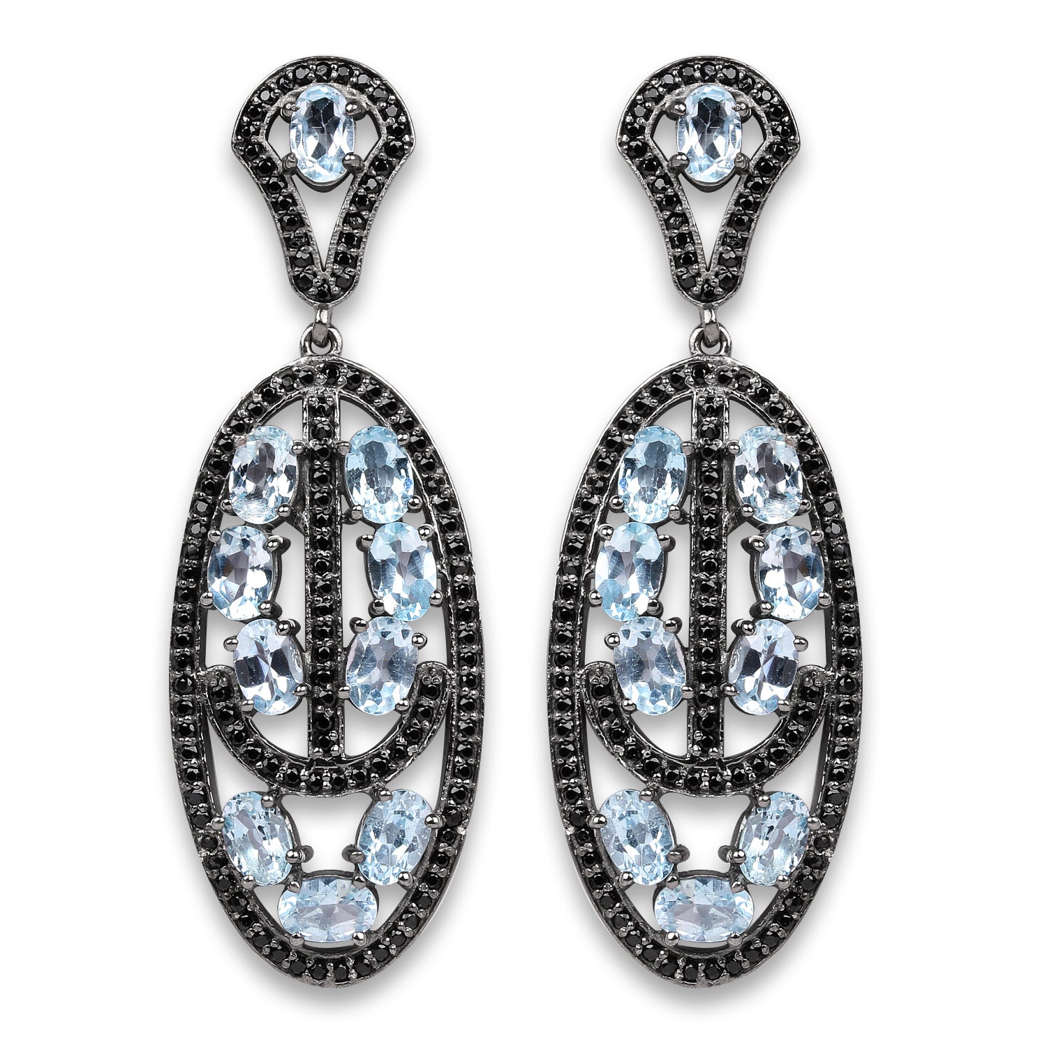 13.80 Carat Genuine Blue Topaz and Black Spinel .925 Sterling Silver Earrings Bids.com