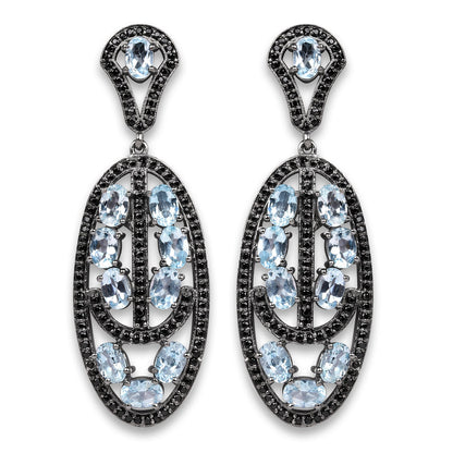 13.80 Carat Genuine Blue Topaz and Black Spinel .925 Sterling Silver Earrings Bids.com