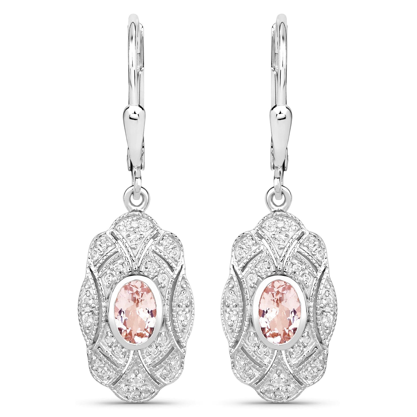 1.04 Carat Genuine Morganite and White Topaz .925 Sterling Silver Earrings Bids.com