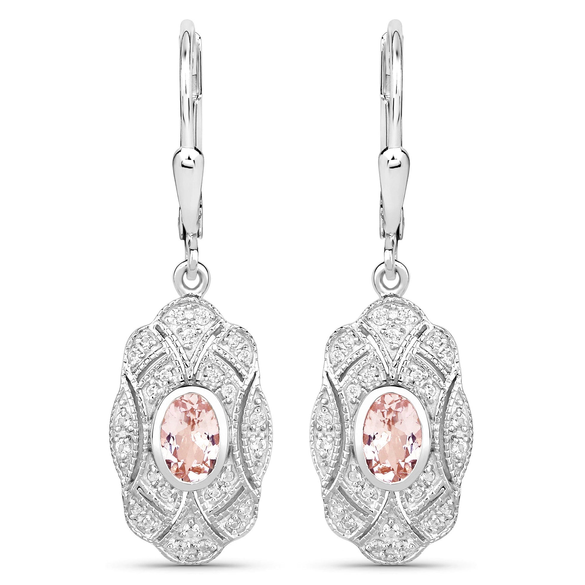 1.04 Carat Genuine Morganite and White Topaz .925 Sterling Silver Earrings Bids.com