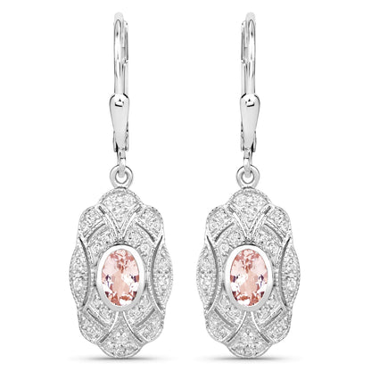 1.04 Carat Genuine Morganite and White Topaz .925 Sterling Silver Earrings Bids.com