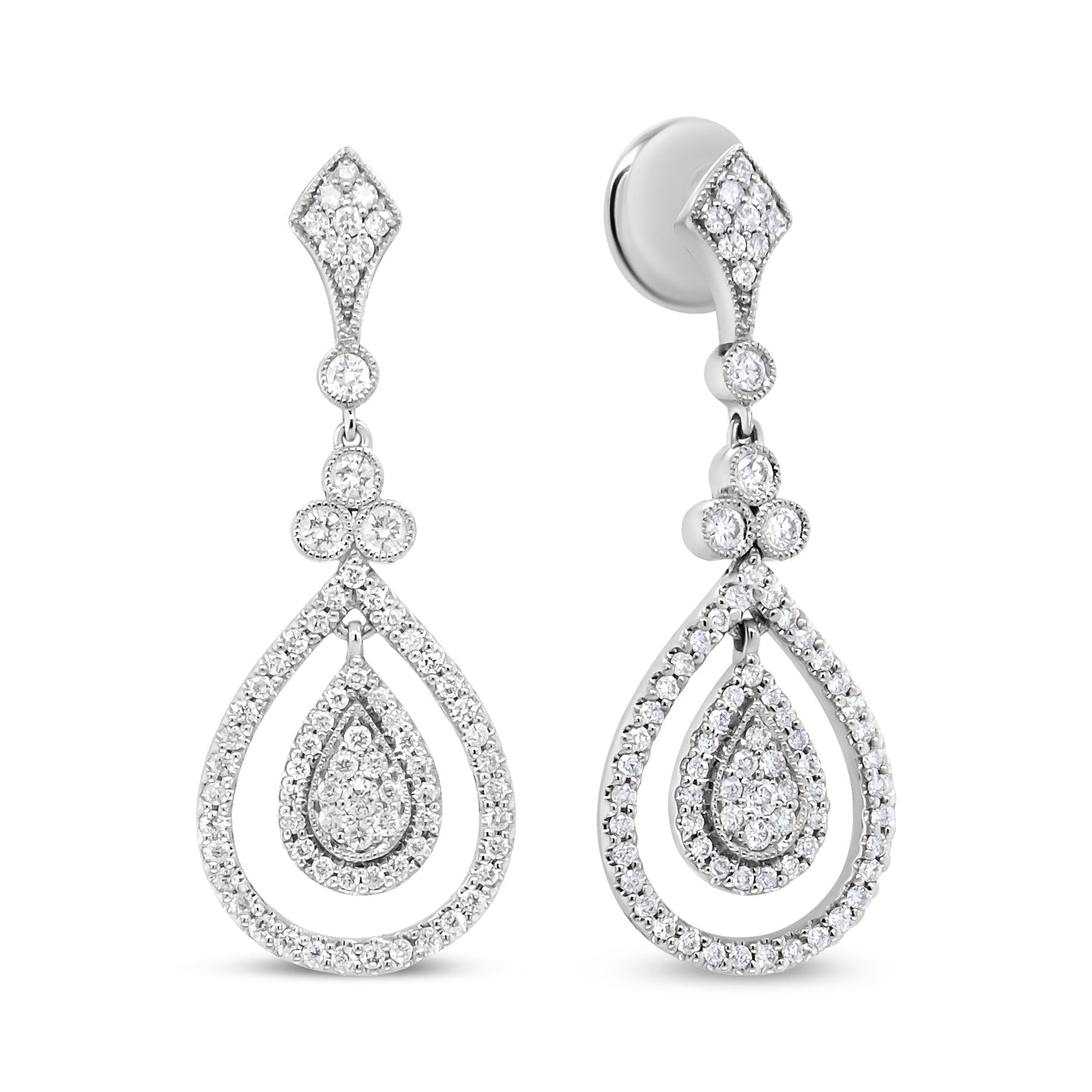 18K White Gold 1 1/4 Cttw Round Diamond Openwork Teardrop-Shaped Dangle Earrings (F-G Color, VS1-VS2 Clarity) Bids.com