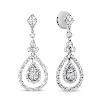 18K White Gold 1 1/4 Cttw Round Diamond Openwork Teardrop-Shaped Dangle Earrings (F-G Color, VS1-VS2 Clarity) Bids.com