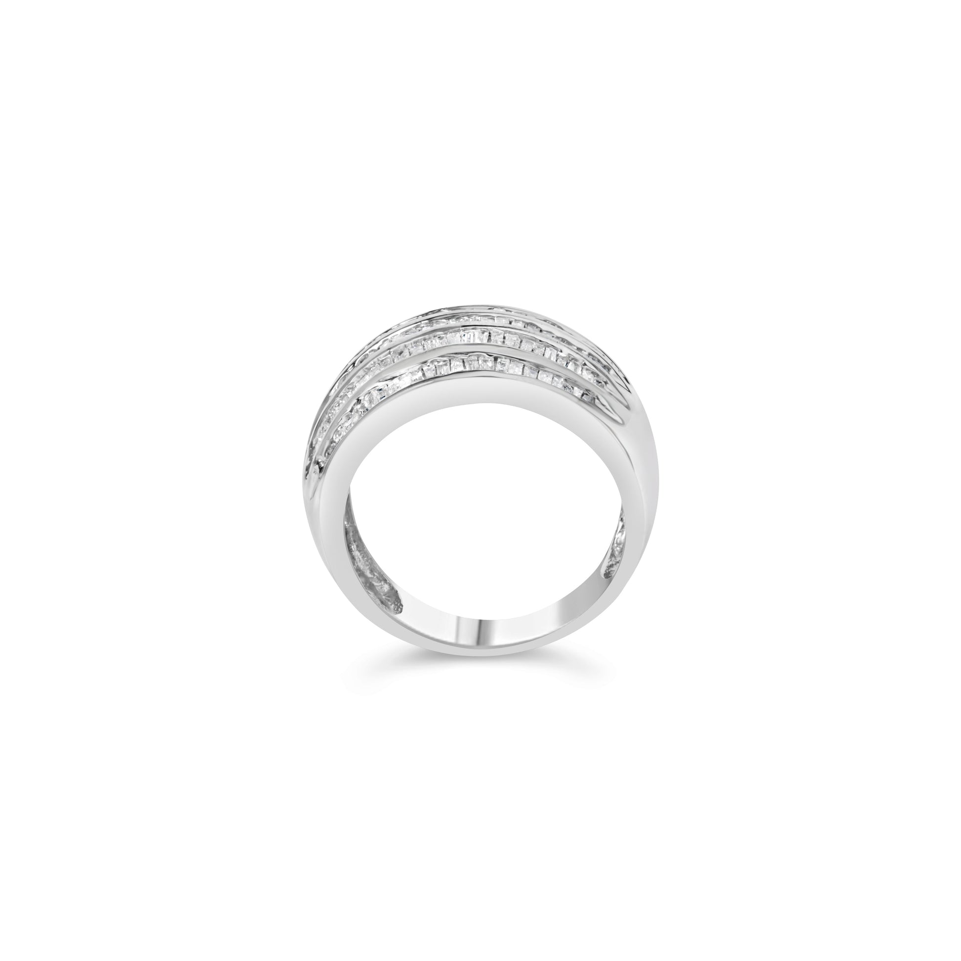 .925 Sterling Silver 1.0 Cttw Baguette-Cut Diamond 6-Row Channel Set Domed Tapered Cocktail Fashion Ring (H-I Color, I2-I3 Clarity) - Size 6-1/2 Bids.com