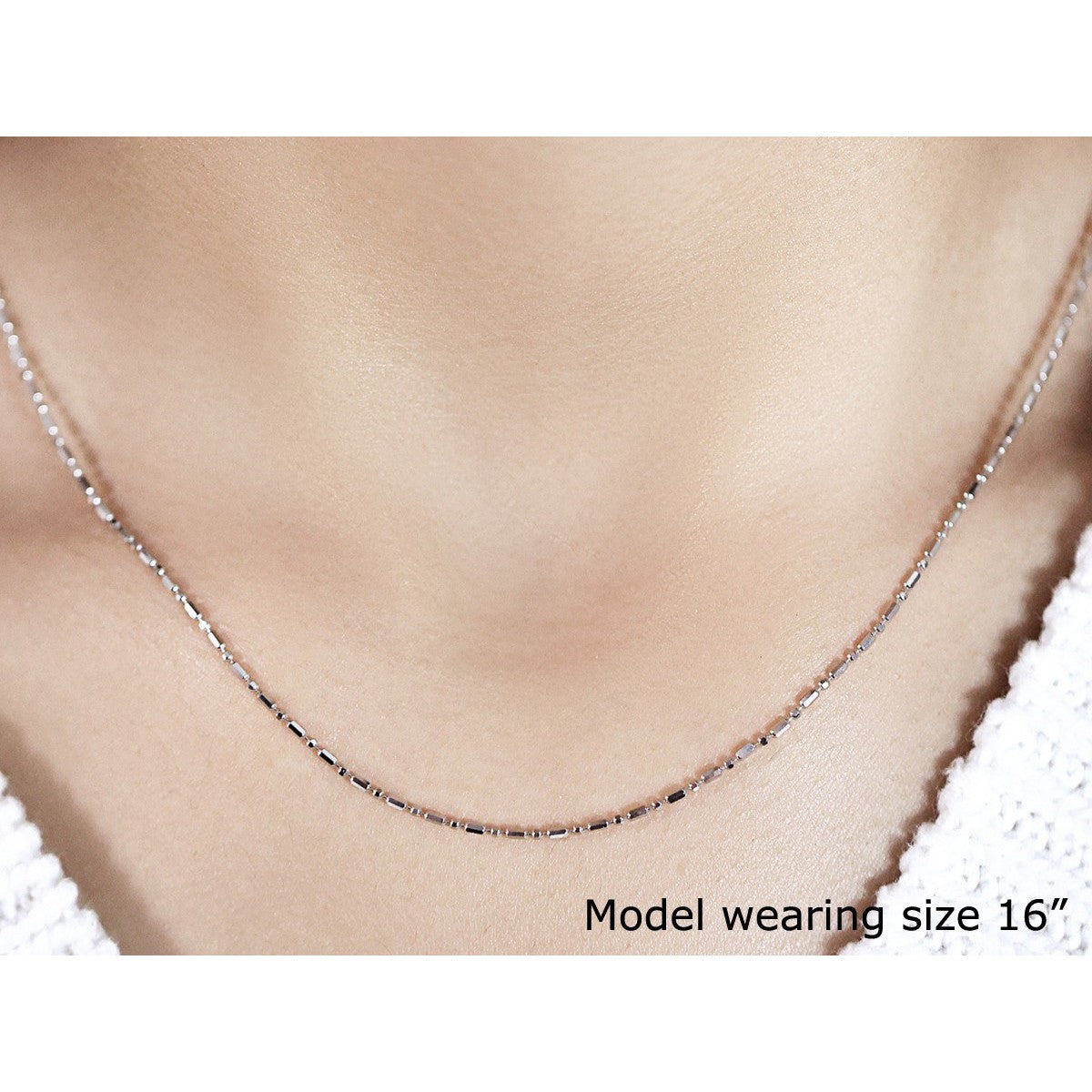 14k White Gold Diamond-Cut Alternating Bead Chain 1.2mm Bids.com