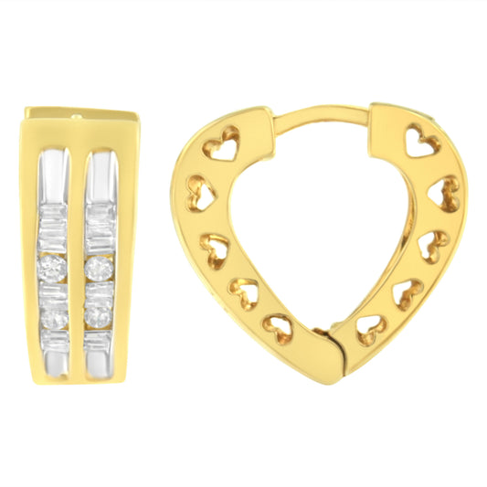 10K Yellow Gold 1/2 cttw Diamond Huggy Heart Hoop Earrings (I-J Clarity, I2-I3 Color) Bids.com