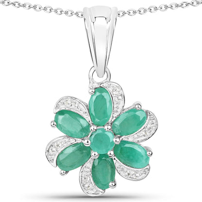 7.84 Carat Genuine Emerald and White Topaz .925 Sterling Silver 3 Piece Jewelry Set (Ring, Earrings, and Pendant w/ Chain) Bids.com