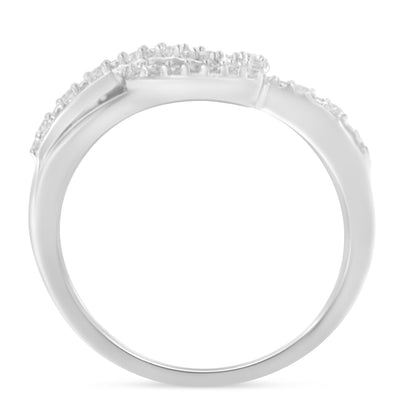 .925 Sterling Silver 1/8 Cttw Diamond Open Heart Leaf Curvy Bypass Accent Fashion or Promise Ring (I-J Color, I2-I3 Clarity) - Size 6 Bids.com