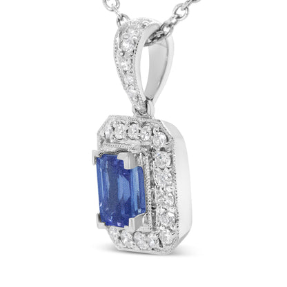 18K White Gold 1/4 Cttw Round Diamond and 6x4mm Purple Tanzanite Halo 18" Pendant Necklace (H-I Color, VS1-VS2 Clarity) Bids.com