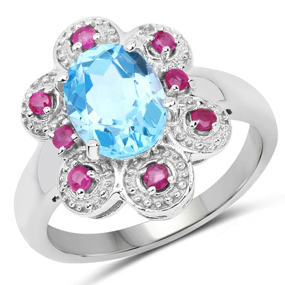 2.28 Carat Genuine Swiss Blue Topaz and Ruby .925 Sterling Silver Ring Bids.com