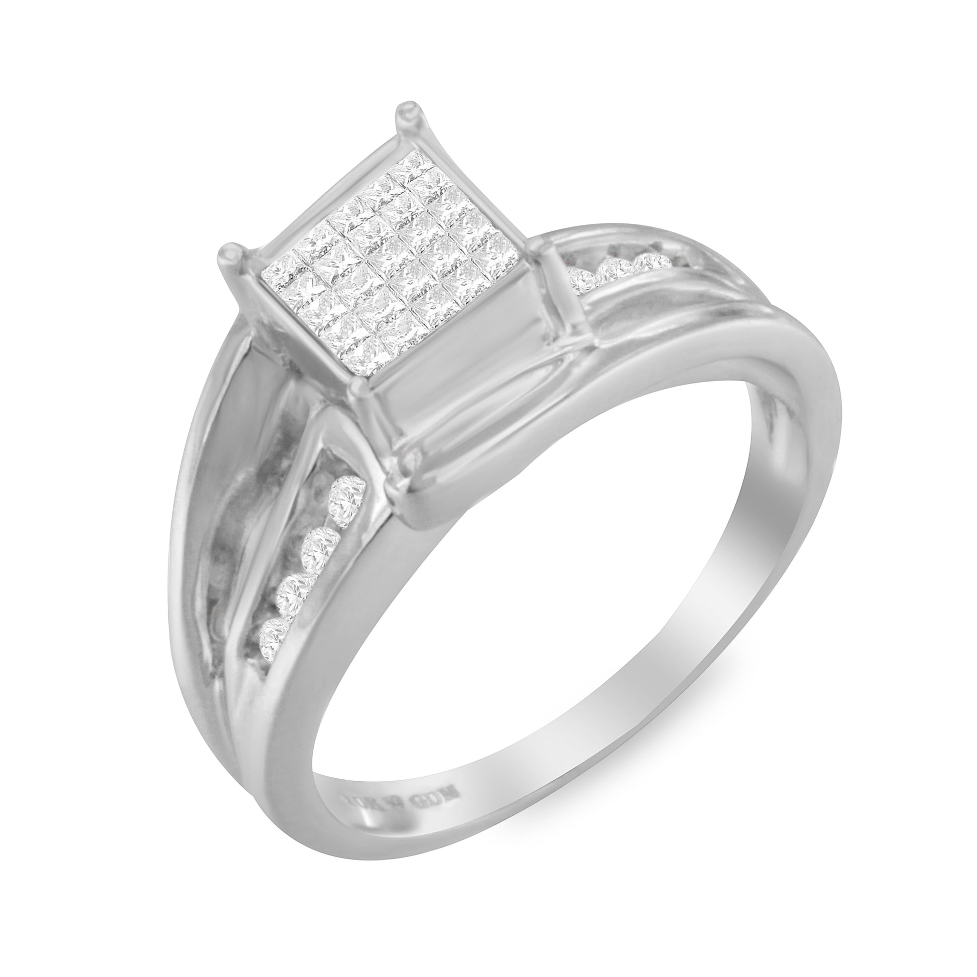 10K White Gold 1/3 Cttw Invisible Set Princess-cut Diamond Cluster Bypass Ring (H-I Color, SI1-SI2 Clarity) - Ring Size 7 Bids.com